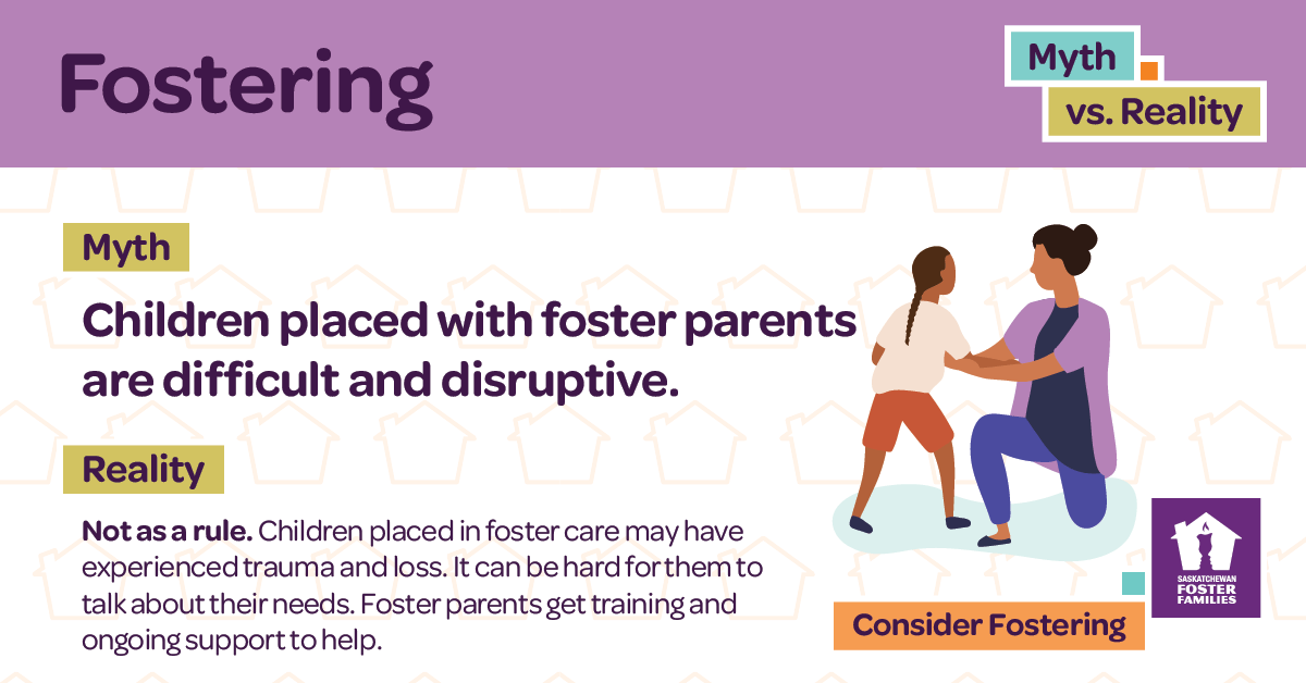 Saskatchewan Foster Families Association, Social, Fostering Myth vs. Reality Social Campaign, Portfolio Image, Myth: Children placed with foster parents can be disruptive and difficult.