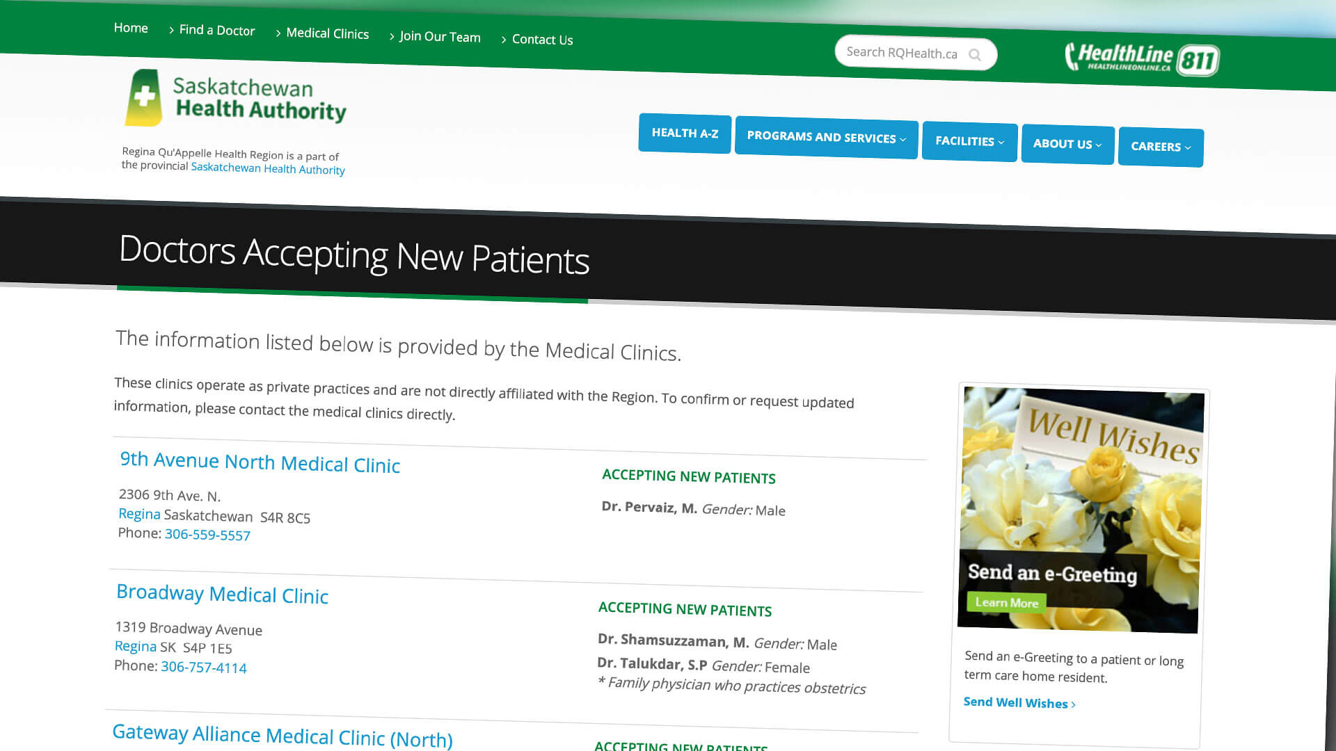 Saskatchewan Health Authority, Web Apps, RQHR Website Doctors Accepting New Patients, Portfolio Image