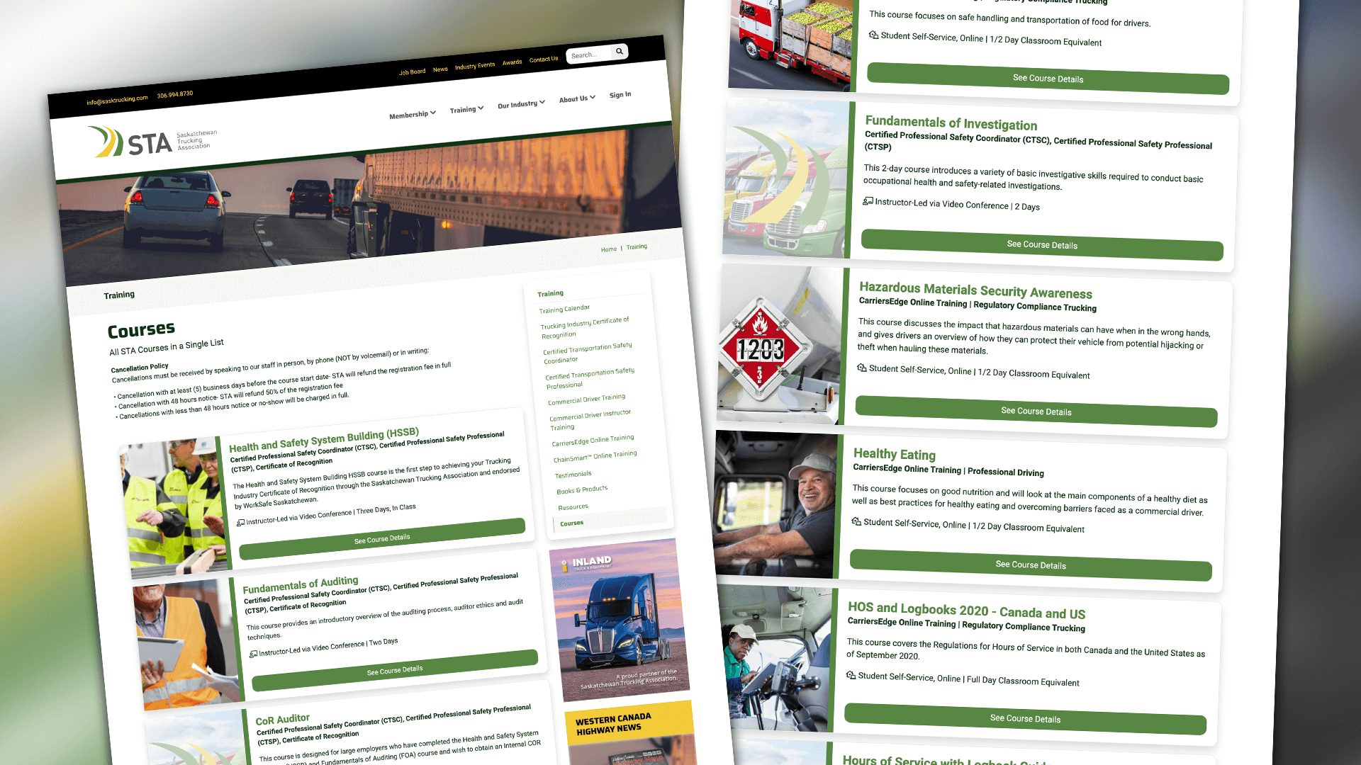 Saskatchewan Trucking Association, Web Apps, Training Ecommerce & Registration, Portfolio Image, 