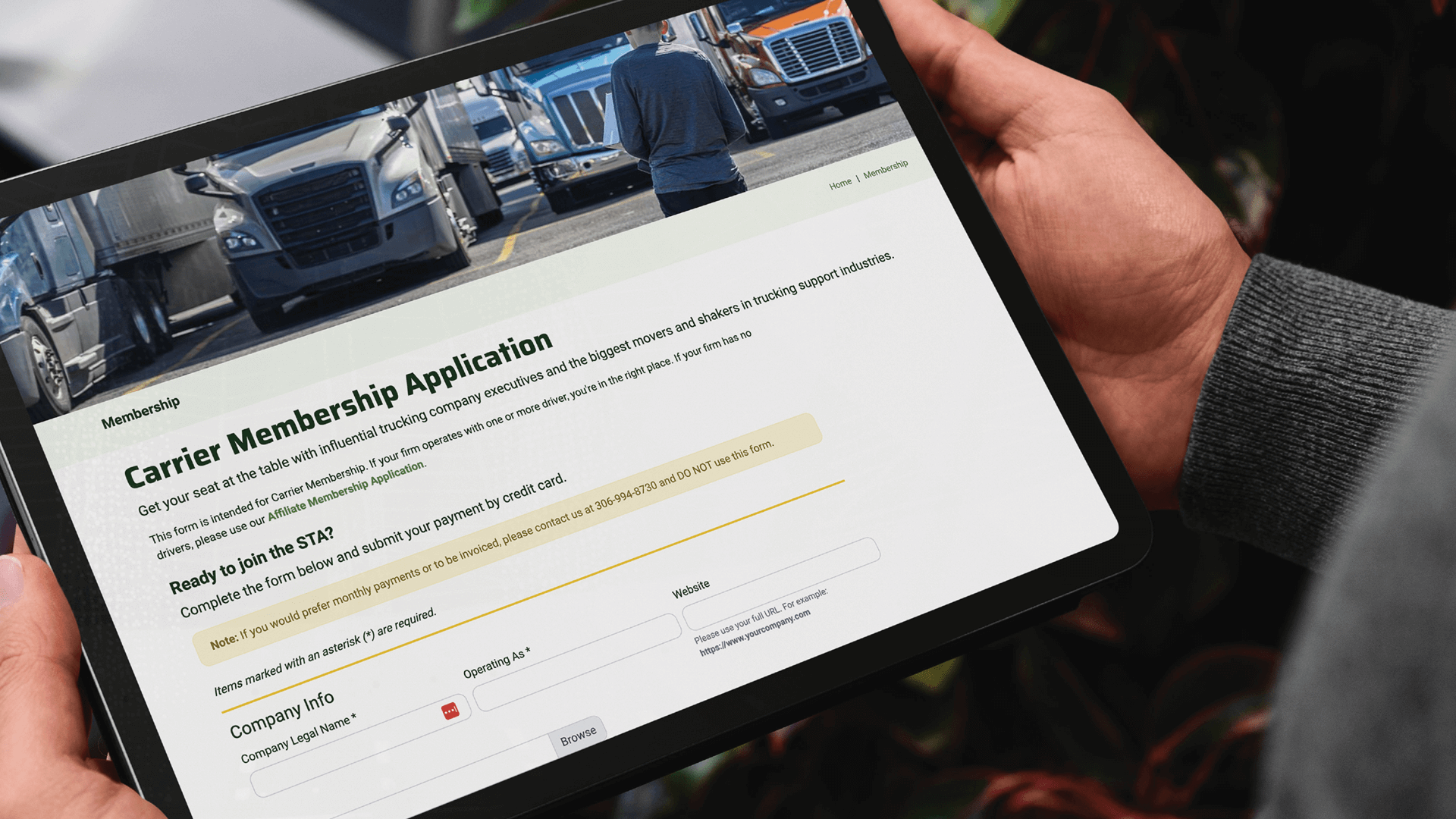 Saskatchewan Trucking Association, Web Apps, STA Membership Application and Renewal Web App, Portfolio Image