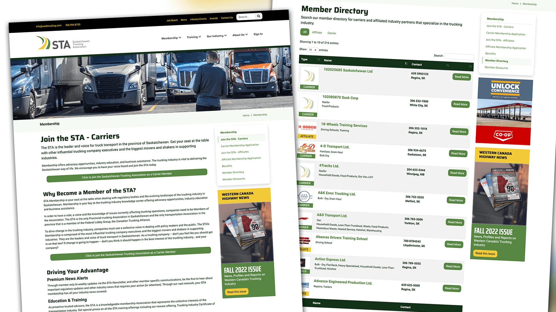 Saskatchewan Trucking Association, Web Apps, STA Membership Application and Renewal Web App, Portfolio Image, 