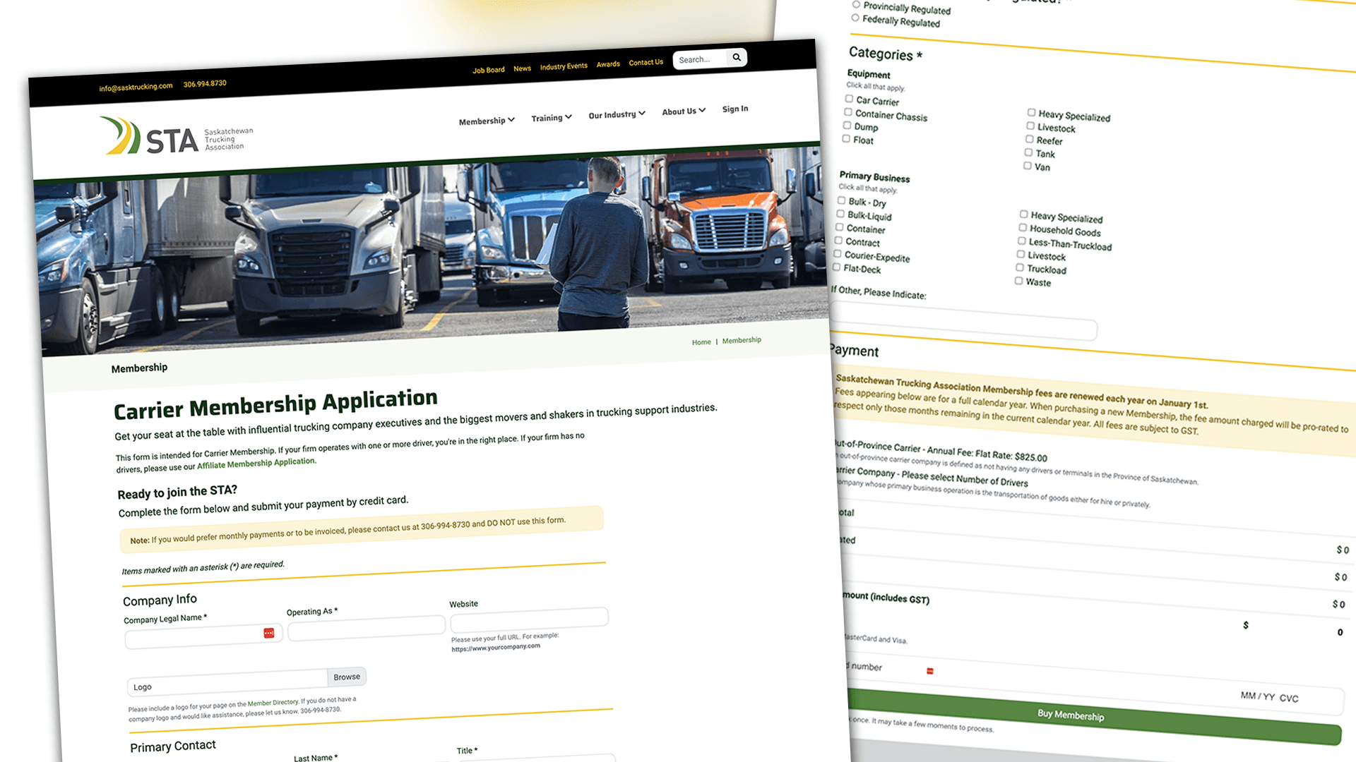 Saskatchewan Trucking Association, Web Apps, STA Membership Application and Renewal Web App, Portfolio Image, 