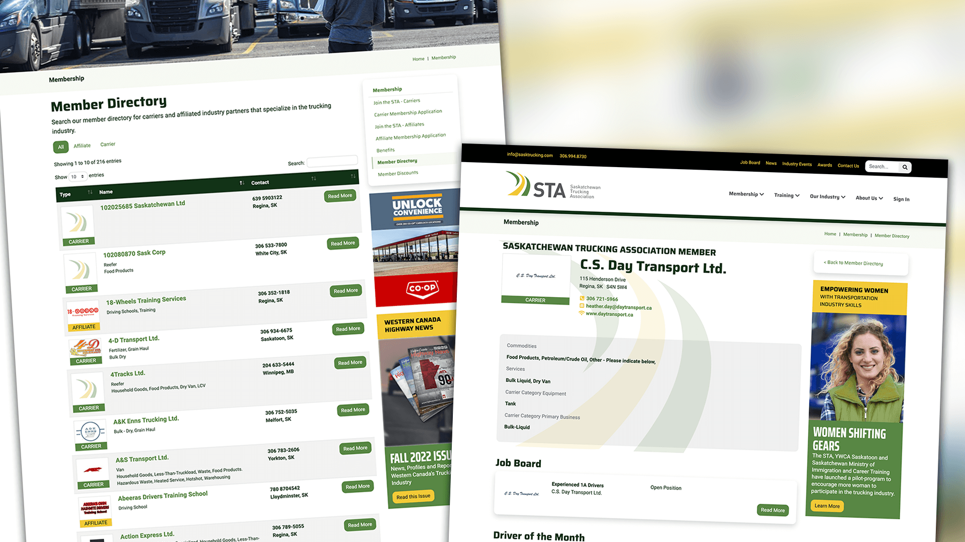 Saskatchewan Trucking Association, Web Apps, STA Member Directory Web App, Portfolio Image