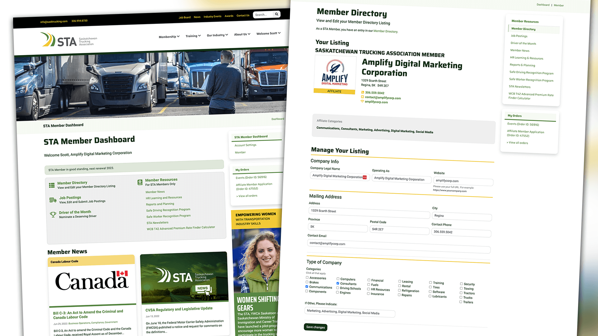 Saskatchewan Trucking Association, Web Apps, STA Member Portal, Portfolio Image, 