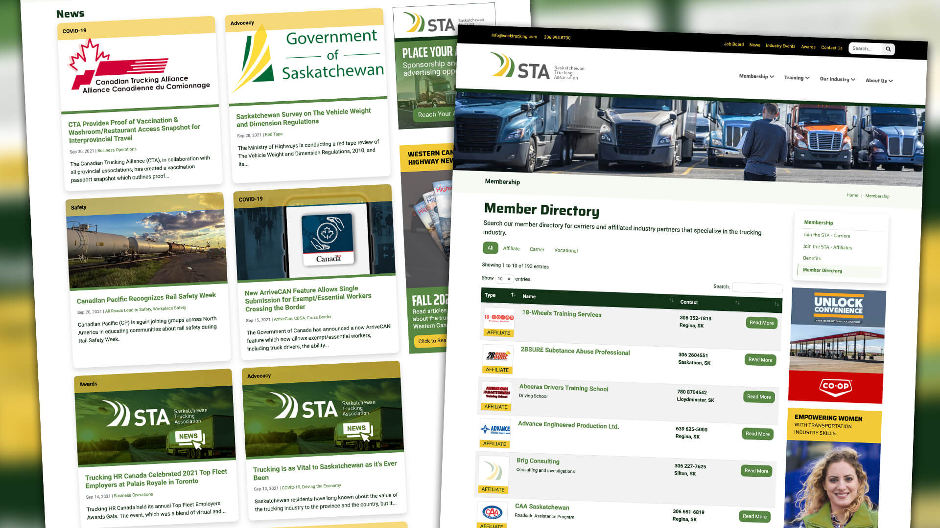 Saskatchewan Trucking Association, Website, STA Website, Portfolio Image, Member Directory, News